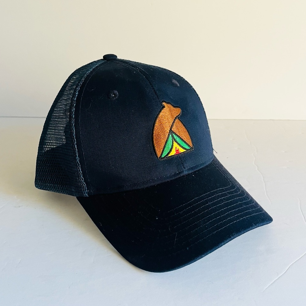 Campground Bear Tent Logo Trucker Hat Snapback OS
